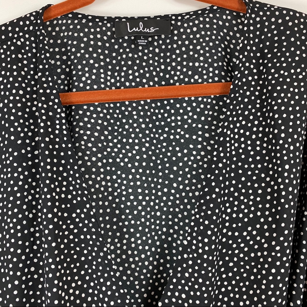 Lulus Love is Enough Black Polka Dot Wrap Top Sz L - Picture 11 of 13
